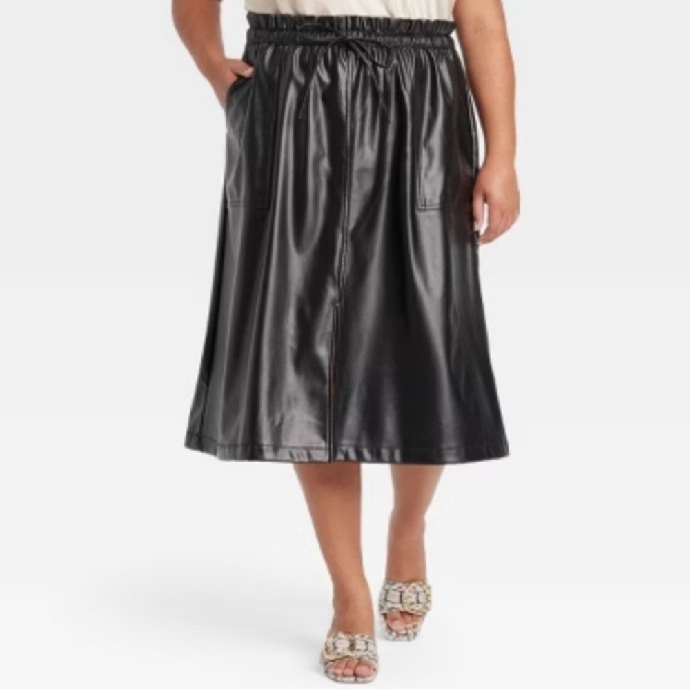 Plus size Ava & Viv faux leather Black A-Line Skirt 2X